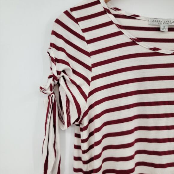 Green Envelope Los Angeles‎ Women's Striped Curved Hem Short Sleeve T-Shirt - Picture 4 of 8